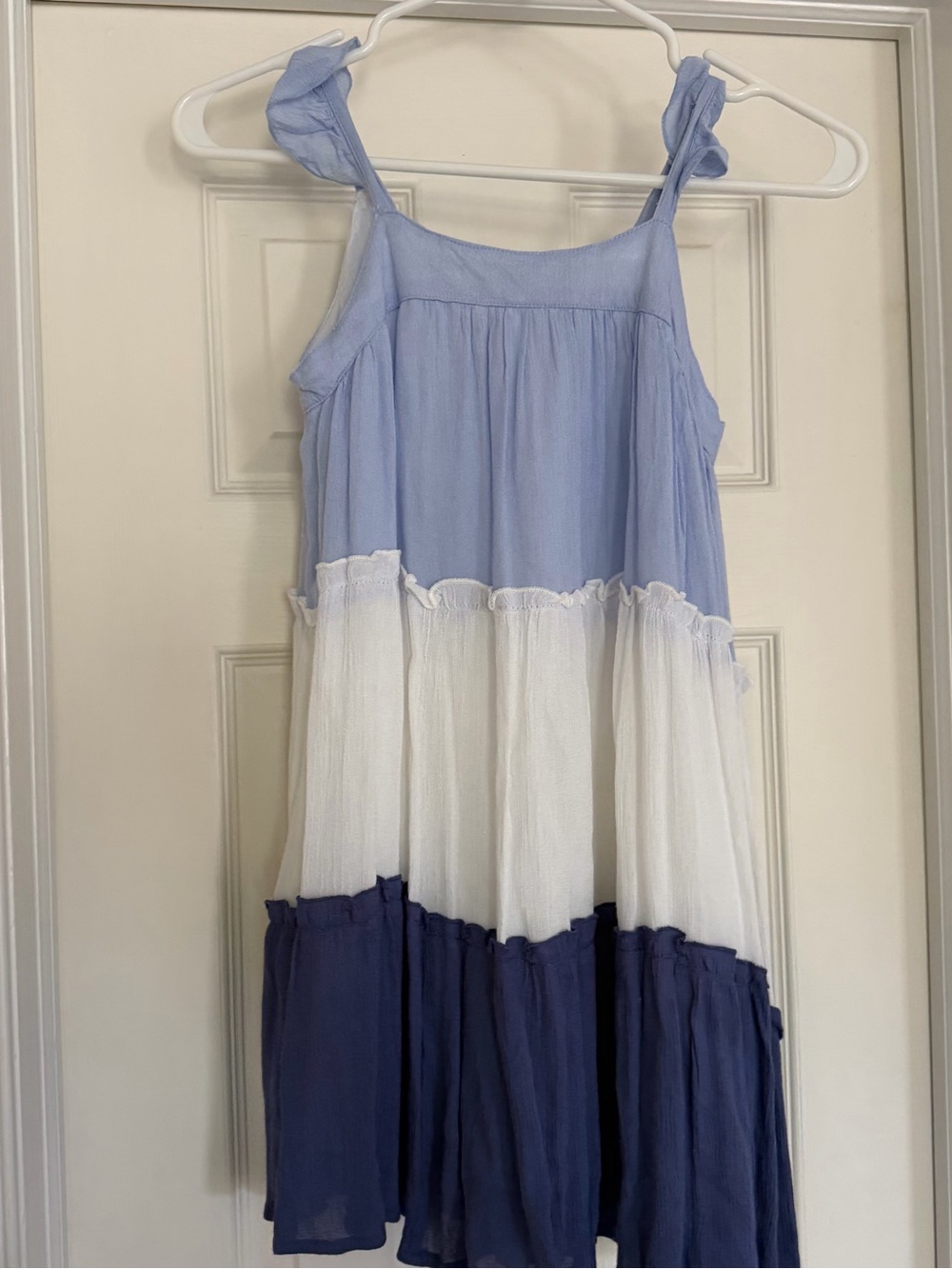 French Connection Girls Colorblock Tiered Sundress in Light Blue, White & Navyi